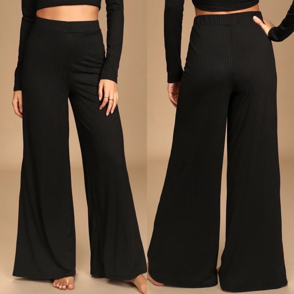 LuLus black ribbed wide leg pants